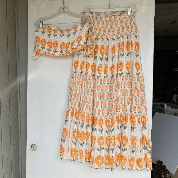 Ash & Eden 2-Piece Floral Maxi Skirt Set Boho Smocked Crop Top L - Picture 2 of 16